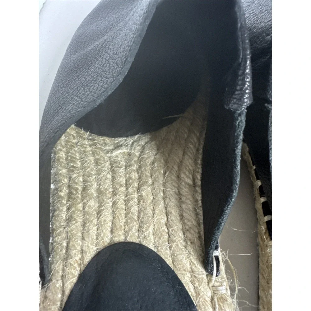 Eileen‎ Fisher Kai Tumbled Leather Black Espadrille Size 9.5 Excellent